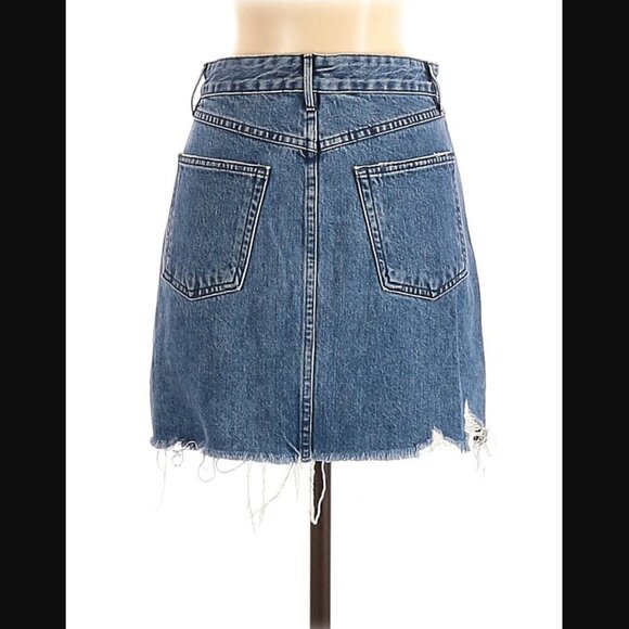 3x1 NYC Celine Denim Mini Skirt 0 Distressed Italian A-Line Gloss Blue Spring - Picture 10 of 13